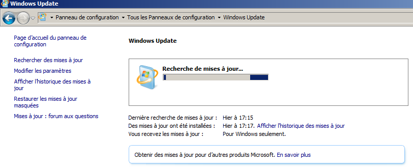Windows Update recherche de mises à jour